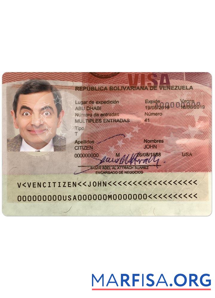Printable Venezuela visa example